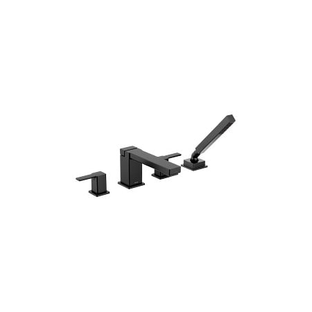 Moen 90 Degree Two-Handle Roman Tub Faucet with Handshower in Matte Black TS914BL